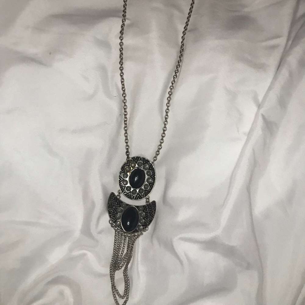 Silver and black necklace